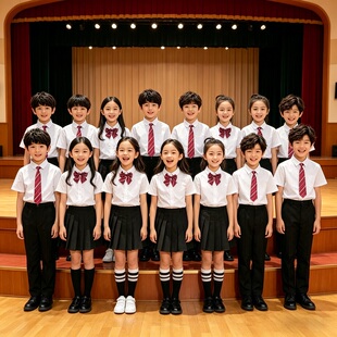 六一演出服男童英伦风衬衫套装儿童校服夏季短袖白色毕业照班礼服