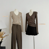 V领修身 心机设计 弹力显瘦纽扣针织上衣汉服 纽扣锁骨衫 林十八