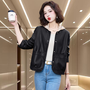 海宁女士春季真皮洋气皮衣爆款超火上衣新款绵羊皮小个子短款外套
