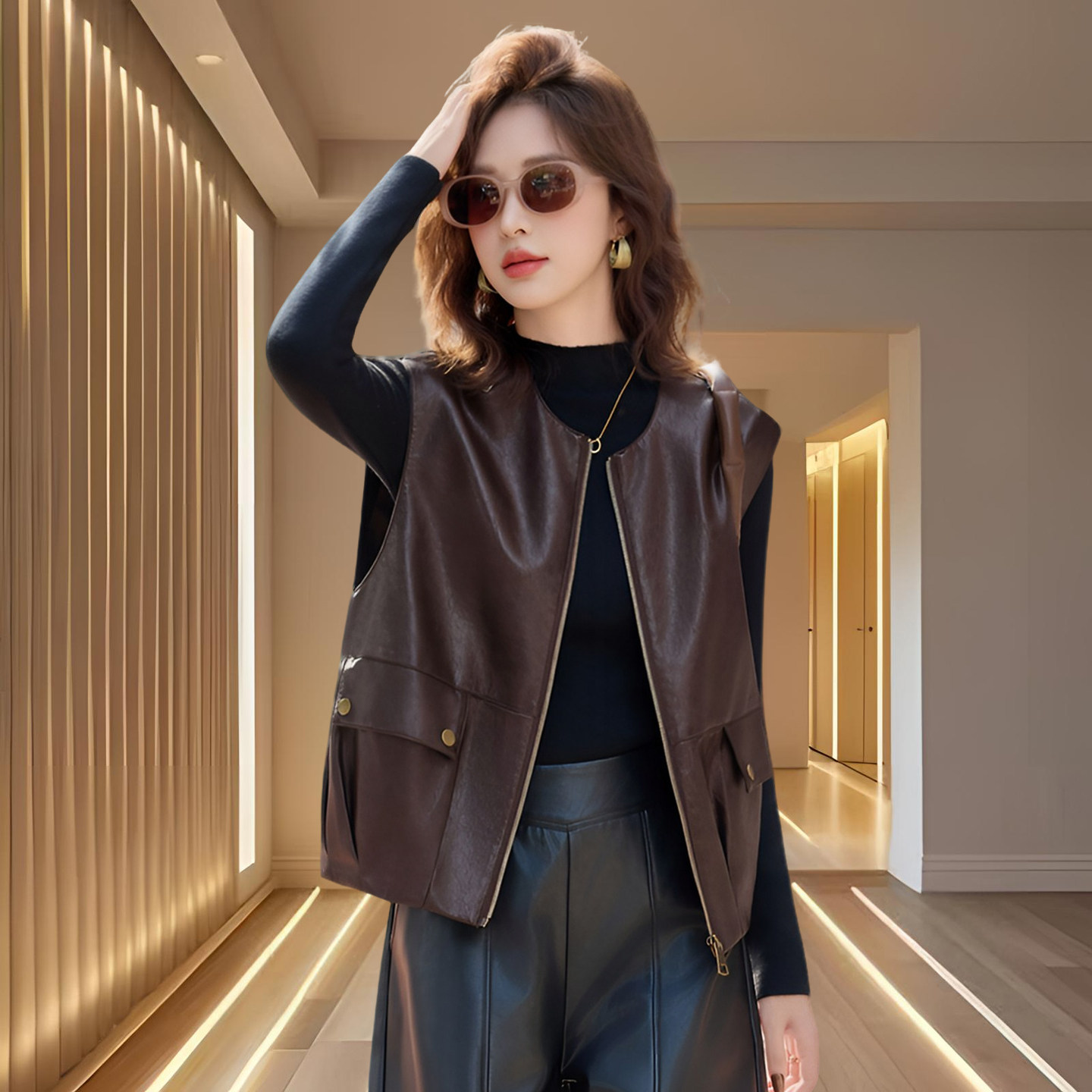 海宁真皮2026超火皮外套马甲女外穿早秋皮衣爆款绵羊皮背心马夹潮