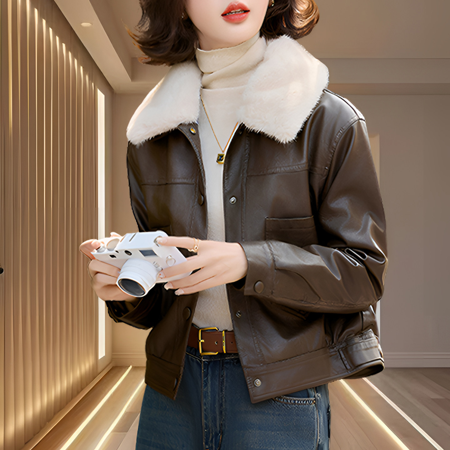 海宁爆款真皮高端加厚皮衣外套女2025冬季新款洋气毛领绵羊皮夹克