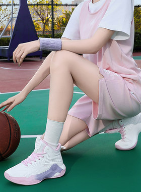 大码篮球鞋女款皮面运动鞋女生防滑耐磨减震高帮小白鞋高颜值实战
