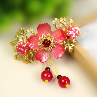 新中式古风发饰2026年新款发夹女后脑勺成人头饰红色花朵手工配饰