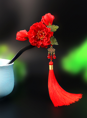 原创无胶工艺可拆卸流苏绢花发簪