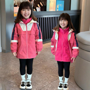 女童冲锋衣2025春装新款儿童防风连帽外套宝宝休闲风衣母女亲子装