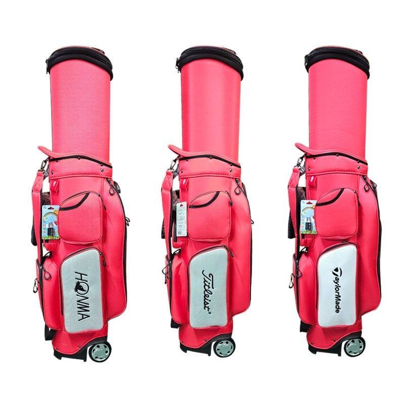 新款 高尔夫伸缩航空包 多功能防水球杆包 带轮球包 女士红色