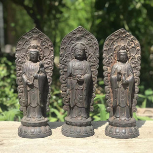 仿古铸铁佛像寺院供奉摆件家居铁艺装饰西方三圣人物像禅意饰品