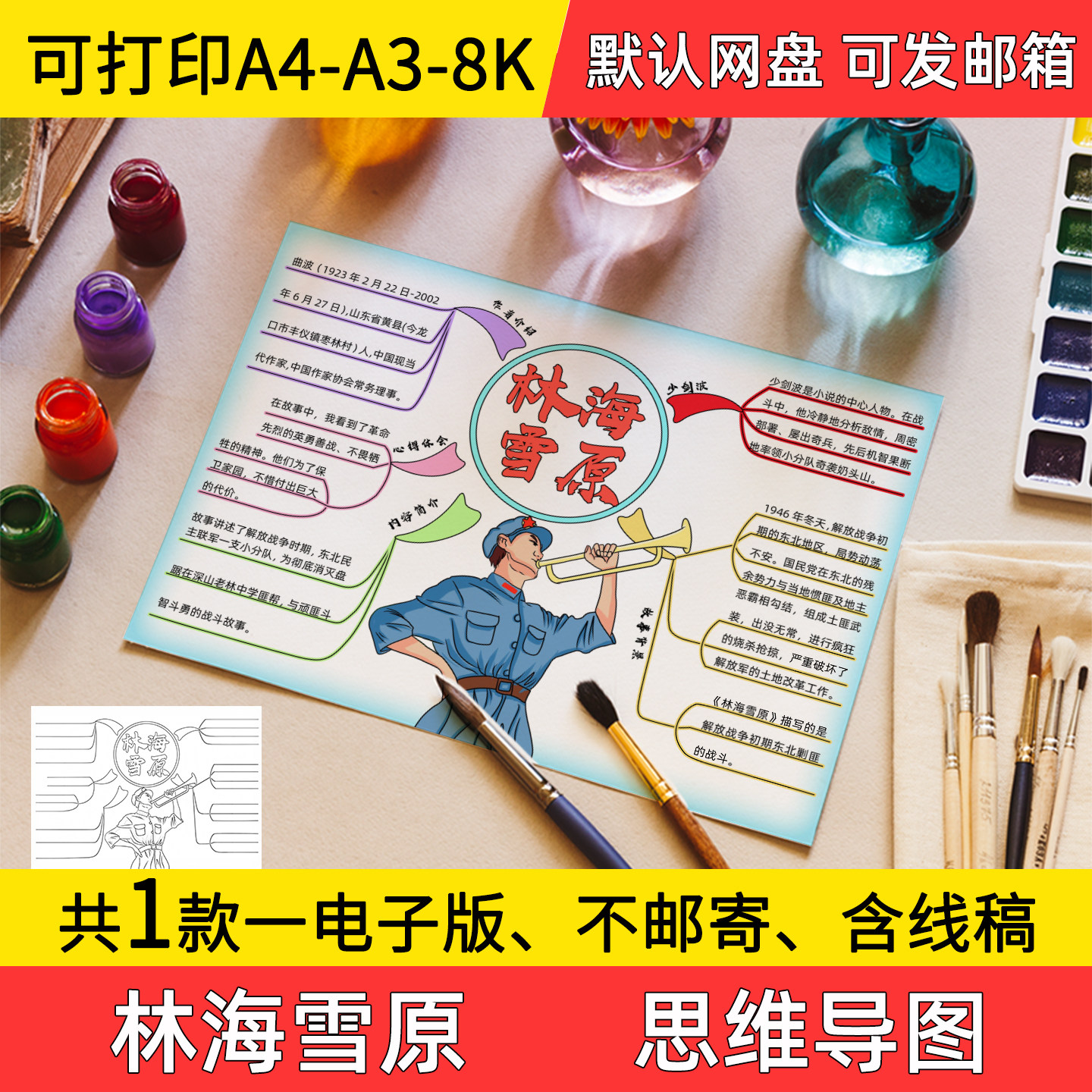 A1林海雪原思维导图手抄报小学初中电子小报林海雪原a3素材线稿a4图片