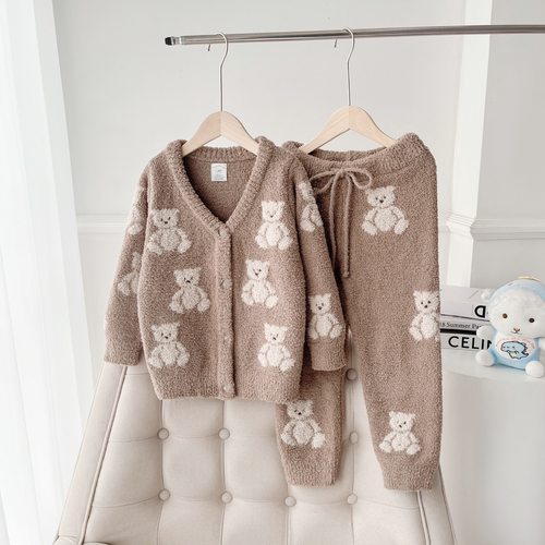 冬季半边绒小熊男女童睡衣套装