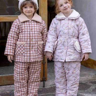 儿童男童冬季三层加厚夹棉睡衣