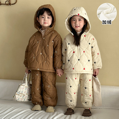 儿童夹棉加厚家居服套装秋冬季