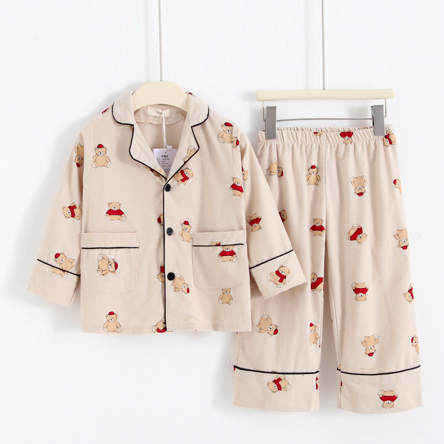 秋冬纯棉磨毛绒布女孩女童可爱宝宝长袖秋男童睡衣套装儿童家居服