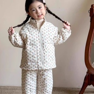 儿童冬季睡衣加绒加厚三层夹棉保暖可外穿女童小孩可爱家居服套装