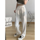 白色运动直筒阔腿休闲裤 女高腰拖地长裤 宽松薄款 显腿长 春秋新款
