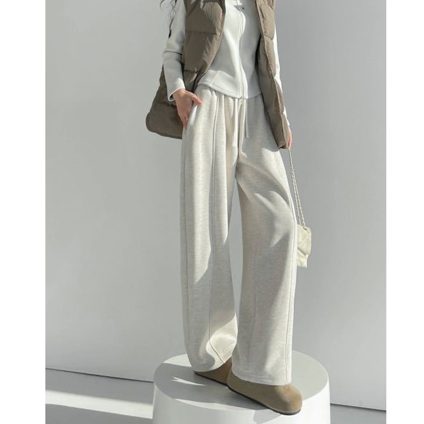 加绒加厚保暖阔腿裤女冬季抽绳拼接宽松中线休闲直筒运动卫裤,女装/女士精品,休闲裤,淘宝优惠券,粉丝福利购,淘宝优惠卷