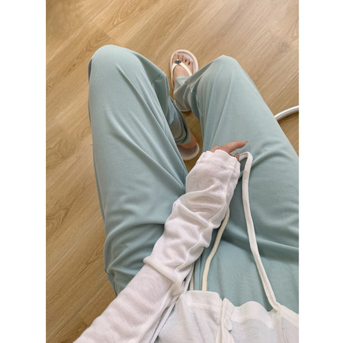 宽松纯色高腰铜氨丝直筒裤