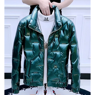 精神小伙潮牌字母羽绒服男立领冬季亮面棉服外套百搭时尚网红棉衣