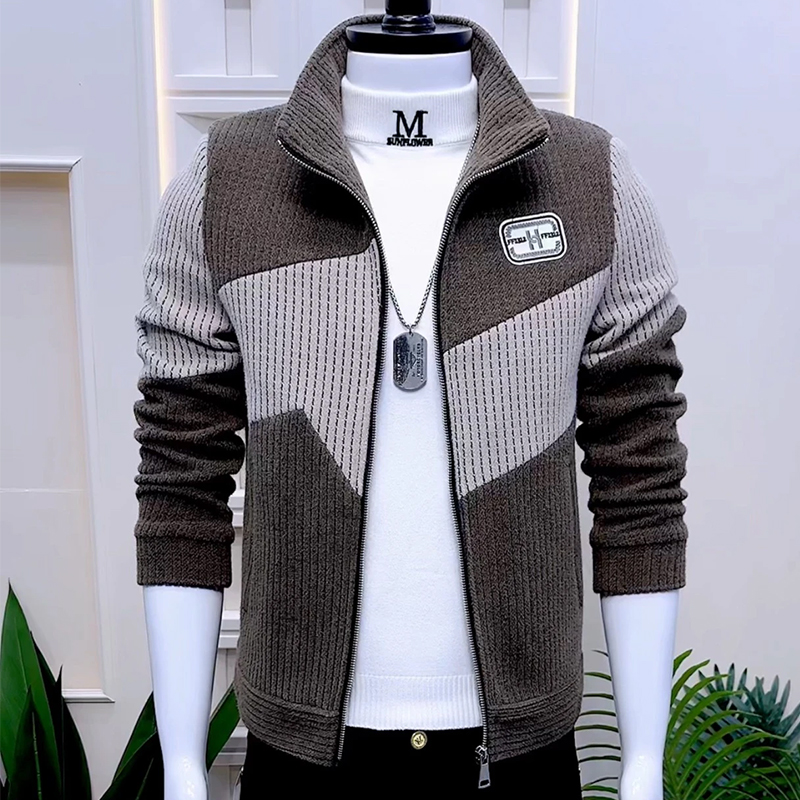 秋冬外套男立领潮流拼色时尚痞帅男士夹克修身韩版精神小伙上衣