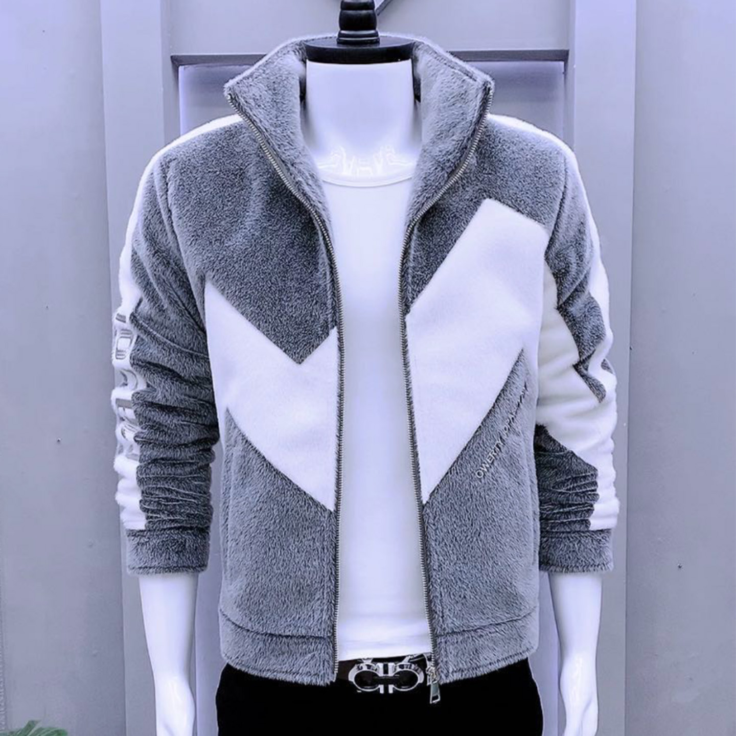 痞帅拼色男士夹克保暖加棉厚款