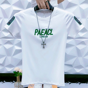 短袖 新款 t恤夏季 痞帅网红社会小伙半袖 刺绣百搭个性 字母拼色男士