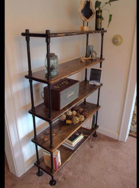 简约复古水管实木搁板架多层货架鞋架落地隔板收纳架陈列置物架