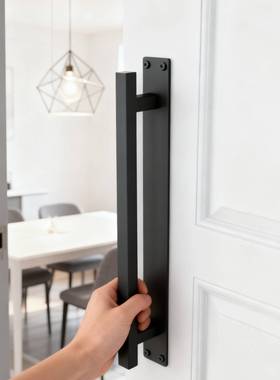房间加长明装木门拉手大门吊轨滑门移动门推拉板防火门黑色把手
