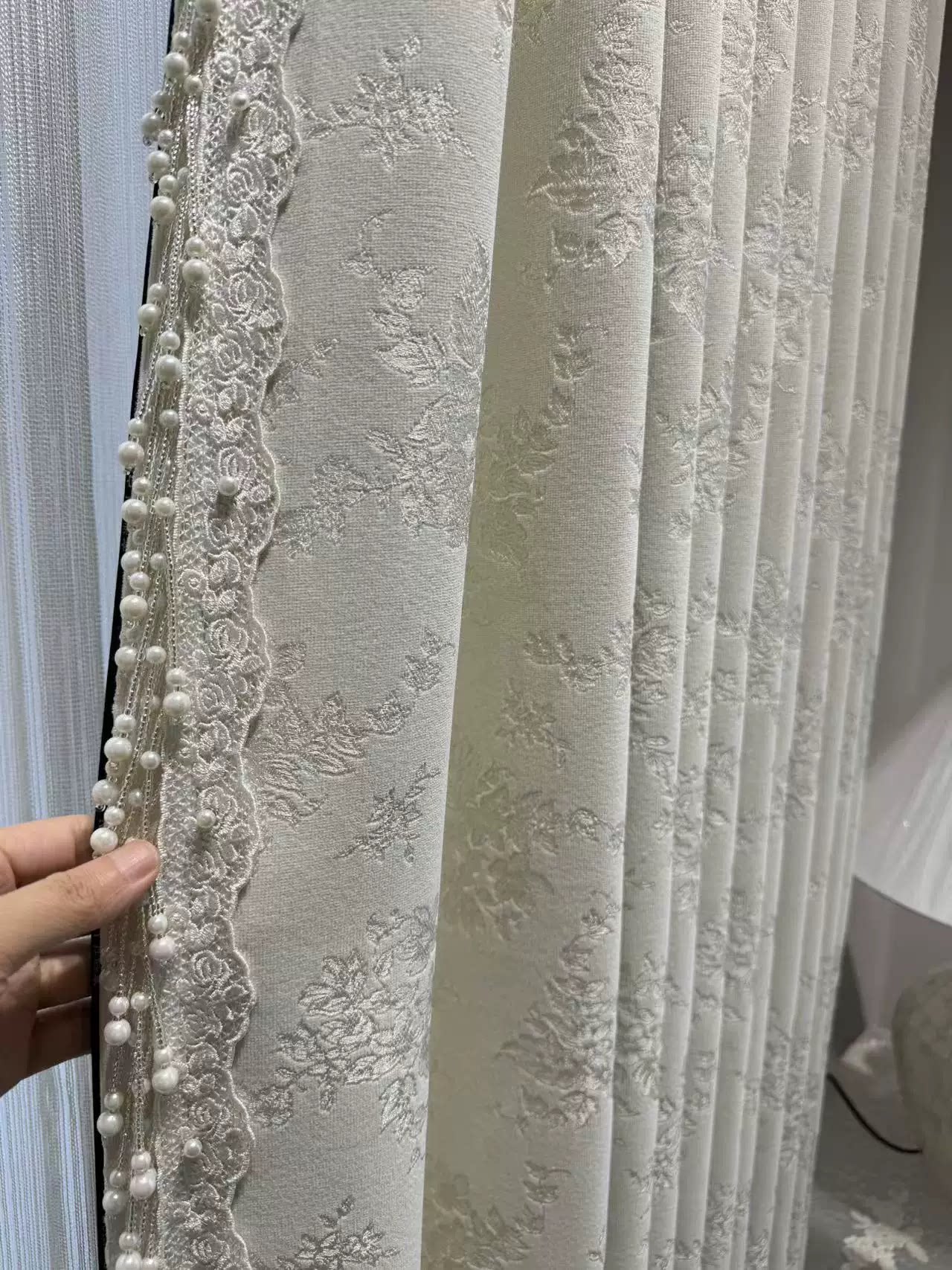 窗帘珍珠链花边玫瑰花刺绣拼接水溶边窗纱立边家居布艺装饰辅料