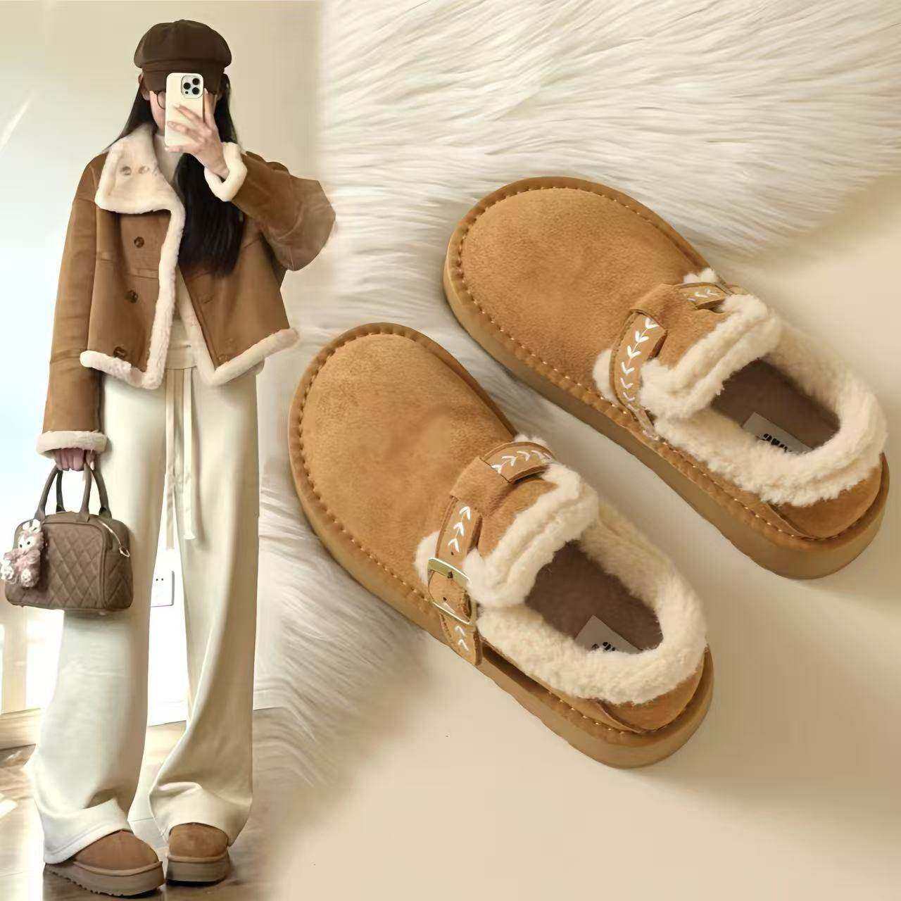 厚底加绒勃肯鞋女鞋2026新款冬季乐福鞋保暖雪地靴一脚蹬34码棉鞋,女鞋,勃肯鞋/软木鞋,淘宝优惠券,粉丝福利购,淘宝优惠卷