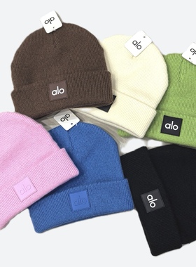 官网正品ALO时尚男女针织帽冬季保暖多色冷帽刺绣休闲情侣款帽子