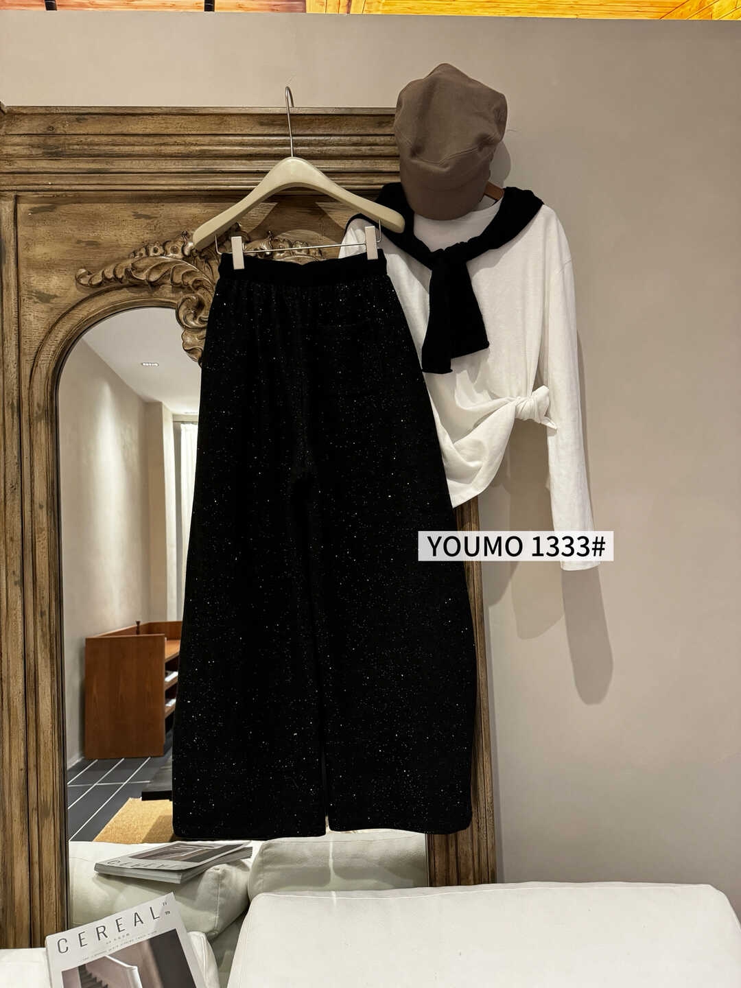 13#满天星加绒休闲裤YOUMO轻奢氛围感复合绒加绒休闲裤# 黑色#