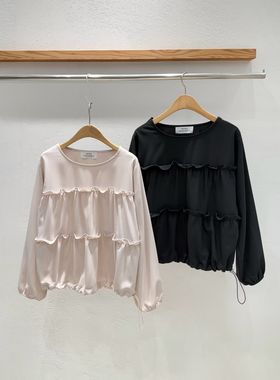 韩国东大门2026春新品INTRO时尚百搭纯色圆领长袖T恤女