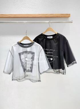 韩国东大门2026夏季新款INTRO简约蕾丝拼接字母印花百搭短袖T恤
