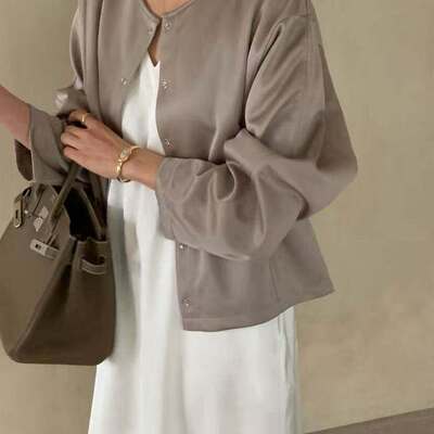 韩国东大门2026春季新款cobalt blue韩版圆领宽松简洁轻薄衬衫女