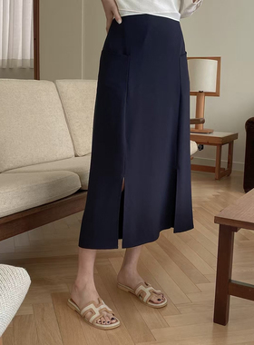 现韩国东大门代购2025新品Neutra 开叉纯色裙子柔滑半身裙 长80