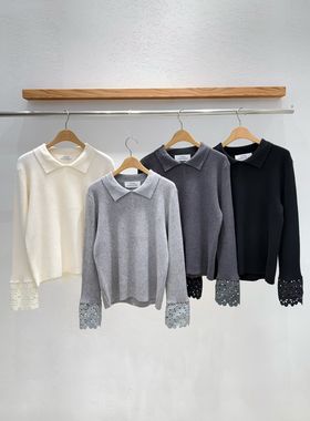 韩国东大门2026春新品INTRO时尚百搭纯色翻领长袖毛衣