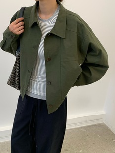 韩国东大门代购2025秋冬新款cobalt blue翻领简约风衣短外套