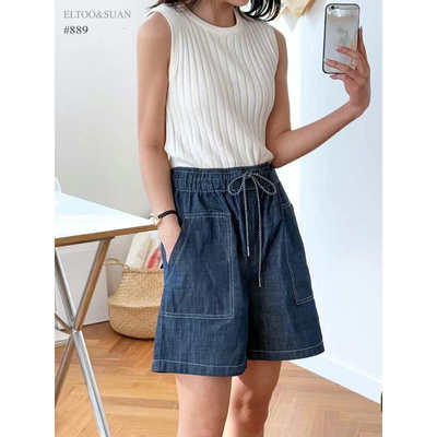 韩国东大门2025夏季新款ELTOO SUAN复古松紧腰明线装饰短裤889