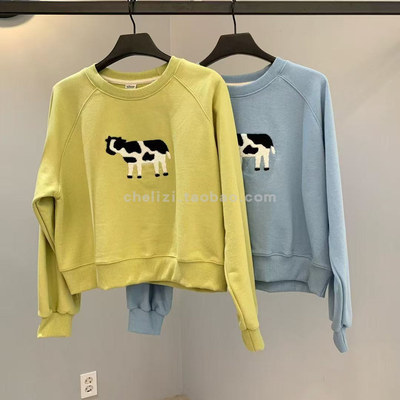 韩国东大门2025秋季新品SOFTNESS时尚休闲百搭圆领奶牛宽松卫衣