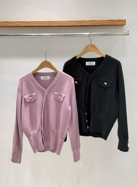 韩国东大门2026春新品INTRO时尚百搭纯色V领长袖针织开衫女