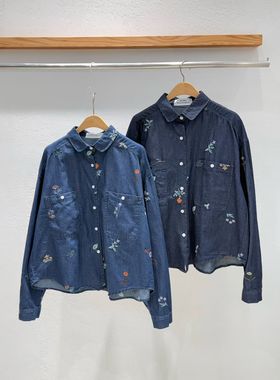 韩国东大门正品2026春新款INTRO时尚翻领刺绣牛仔衬衫女