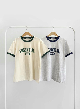 sienne韩国东大门代购2025夏季新品圆领拼色字母短袖T恤女