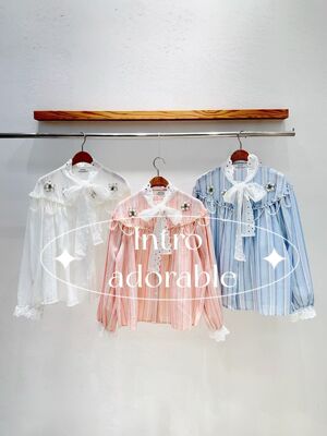 韩国东大门2026春新品INTRO时尚系带领条纹长袖衬衫女