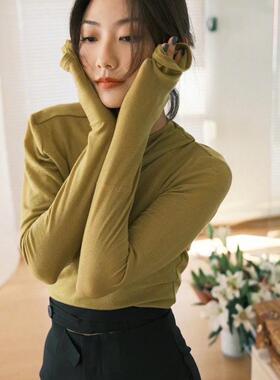 博主同款立体褶皱剪裁显瘦哦舒适天丝混纺针织Tee长袖T恤