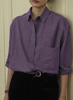 法式极简肌理感单口袋高温强缩砂洗干丝dry silk长袖宽松衬衫