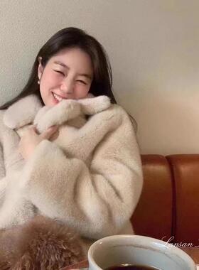 赵露思同款不掉毛不粘毛~短小米貂环保皮草软糯厚实翻领短外套