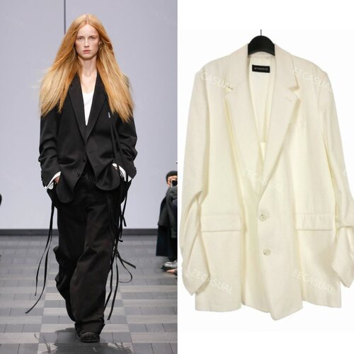 新品ANN DEMEULEMEESTER 白色弯刀袖中长款西装外套22SS