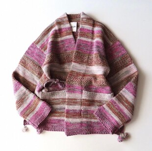 45r 粉色粗花呢 针织 毛衣外套 开衫 日本制