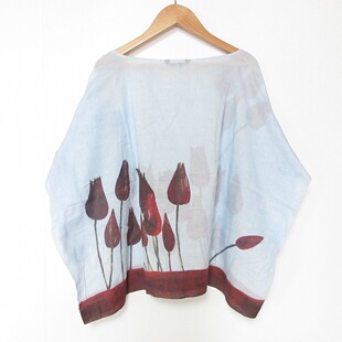 45R 蓝色红色郁金香七分袖轻薄衬衫