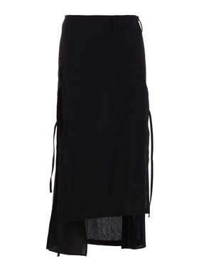 5折 山本耀司 Limi feu 黑色 系带编织 长裙 半裙 开衩 亚麻棉