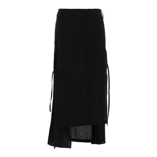 feu 黑色 开衩 山本耀司 亚麻棉 半裙 Limi 长裙 5折 系带编织